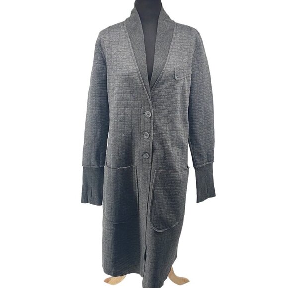 REBECCA King grey long cardigan Shacket thumbholes minimalist career casual sz m - Picture 1 of 13